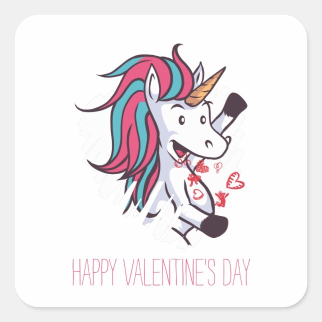 Valentine Unicorn Square Sticker (Front)