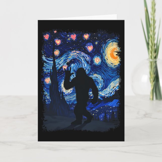Valentine Van Gogh Starry Night Bigfoot Sasquatch  Card (Front)