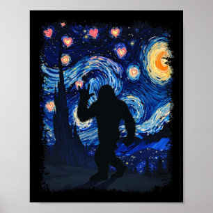 Valentine Van Gogh Starry Night Bigfoot Sasquatch Poster
