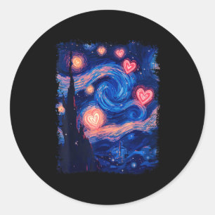 Valentine Van Gogh Starry Night Heart Matching Cou Classic Round Sticker