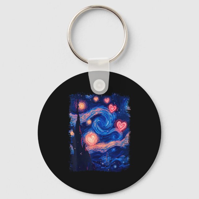 Valentine Van Gogh Starry Night Heart Matching Cou Key Ring (Front)