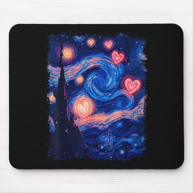 Valentine Van Gogh Starry Night Heart Matching Cou Mouse Mat (Front)