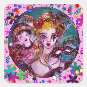 VALENTINE VENETIAN MASQUERADE CONFETTI SQUARE STICKER