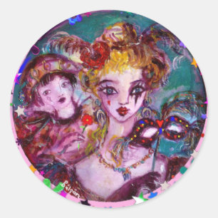 VALENTINE VENETIAN MASQUERADE MASKS AND  CONFETTI CLASSIC ROUND STICKER