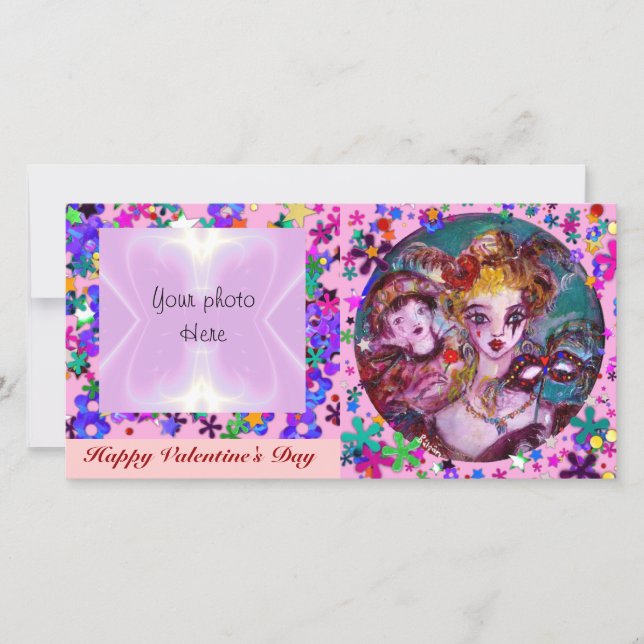 VALENTINE VENETIAN MASQUERADE MASKS AND CONFETTI HOLIDAY CARD (Front)