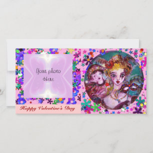 VALENTINE VENETIAN MASQUERADE MASKS AND CONFETTI HOLIDAY CARD