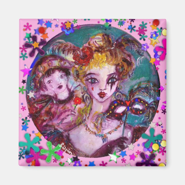 VALENTINE VENETIAN MASQUERADE MASKS AND  CONFETTI MAGNET (Front)