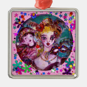 VALENTINE VENETIAN MASQUERADE MASKS AND CONFETTI METAL TREE DECORATION