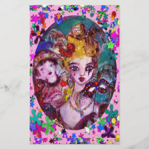 VALENTINE VENETIAN MASQUERADE MASKS Pink Confetti Stationery