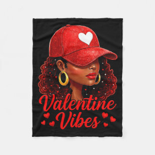 Valentine Vibes Black Women Valentines Day For Gir Fleece Blanket