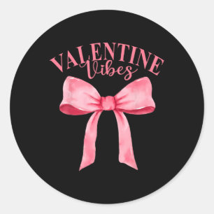 Valentine Vibes Groovy Coquette Bow Valentine Wome Classic Round Sticker