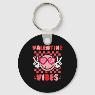 Valentine Vibes Happy Face Valentines Day Men Wome Key Ring