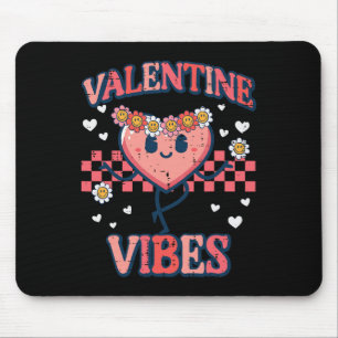 Valentine Vibes Heart Peace Retro Groovy Women Gir Mouse Mat