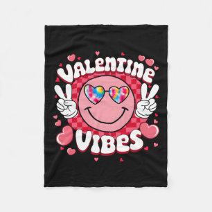 Valentine Vibes Hippie Tie Dye Sungl Groovy Smilin Fleece Blanket