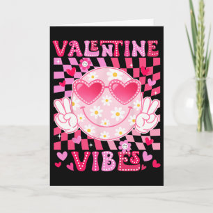 Valentine Vibes Pink Smile Face Heart Sungles Girl Card