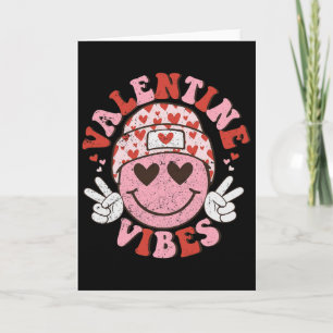 Valentine Vibes Retro Smile Face Happy Valentines Card