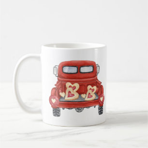 Valentine Vintage Red Truck Hearts Coffee Mug