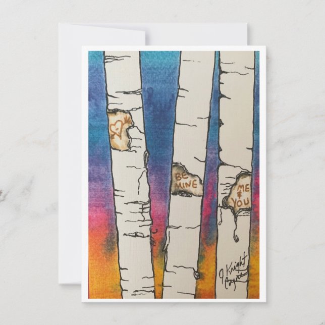 Valentine, Watercolor Birch Trees Holiday Card (Front)