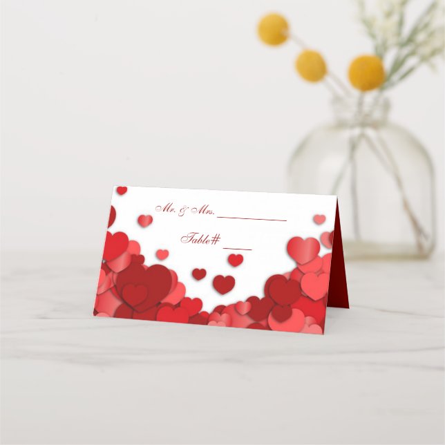 Valentine Wedding Beautiful Red Hearts Place Card (Back)