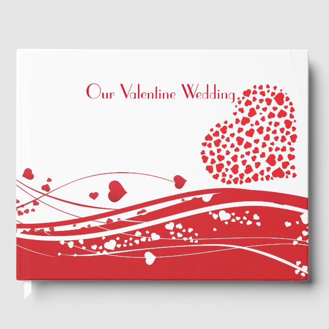 Valentine Wedding Red White Hearts Guest Book (Front)