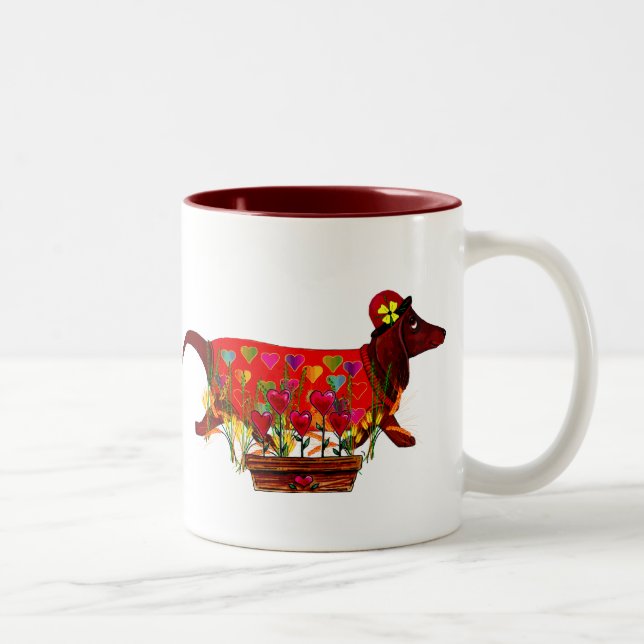 Valentine Weiner Dog Two-Tone Coffee Mug (Right)