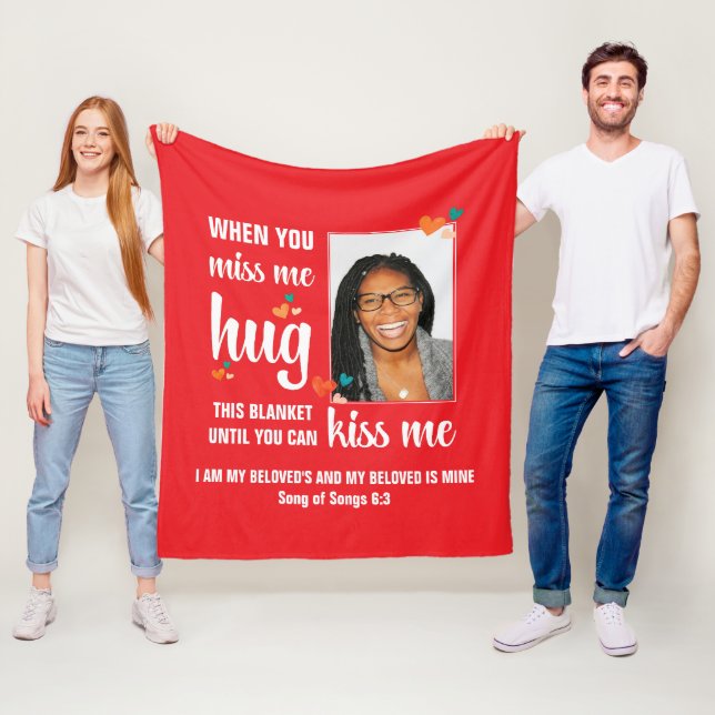 Valentine WHEN YOU MISS ME HUG THIS Photo Fleece Blanket (In Situ)