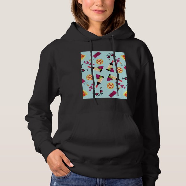 Valentine Wine Pizza Love Graphic Hoodie (Front)