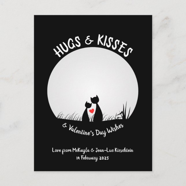 Valentine Wishes Adorable Cat Couple Heart Moon Holiday Postcard (Front)