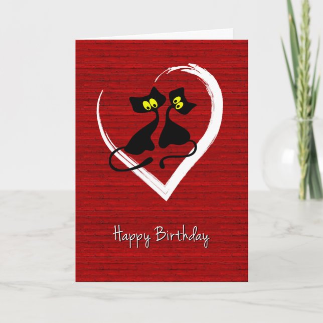 Valentine with Black Cats in Heart Card (Front)