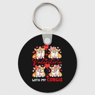 Valentine With My Corgis Couple Dogs Costume Owner Key Ring