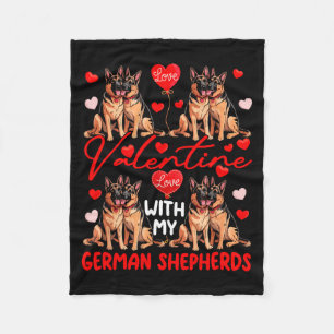 Valentine With My German Shepherds Couple Dogs Cos Fleece Blanket