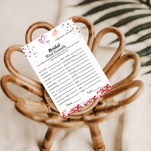 Valentine word scramble bridal shower game card (Creator Uploaded)