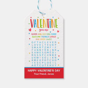 Valentine Word Search Activity School Classroom Gift Tags