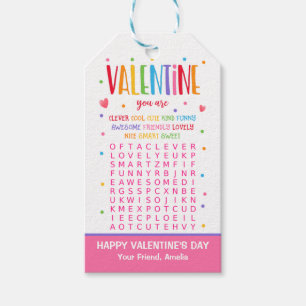Valentine Word Search Activity School Classroom Gift Tags