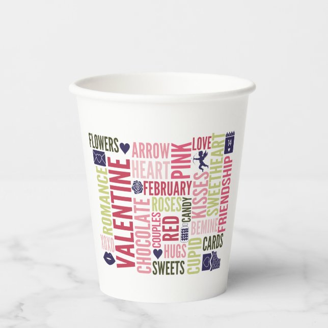 Valentine Words Valentine's Day Paper Cups (Front)