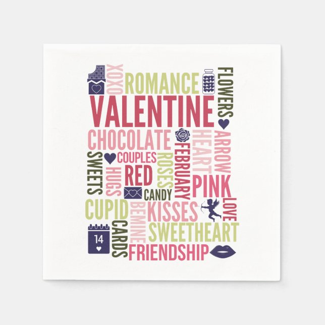 Valentine Words Valentine's Day Paper Napkins (Front)