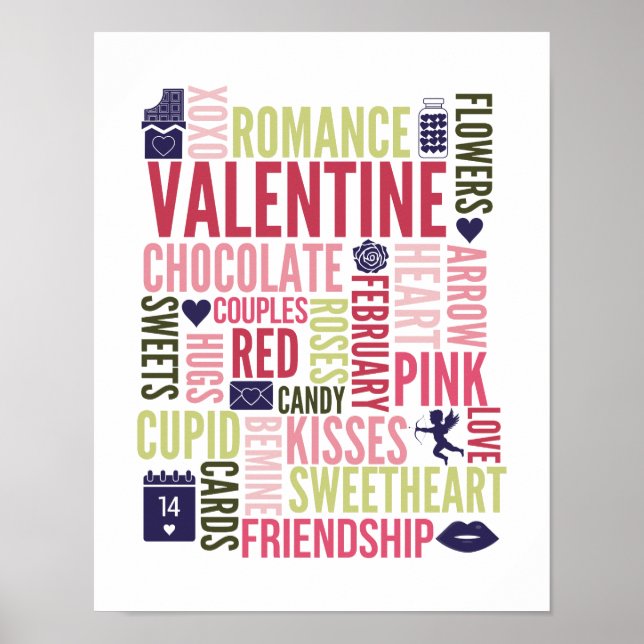 Valentine Words Valentine's Day Poster Sign (Front)