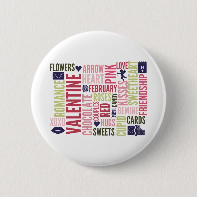 Valentine Words Valentine's Day Round Button (Front)