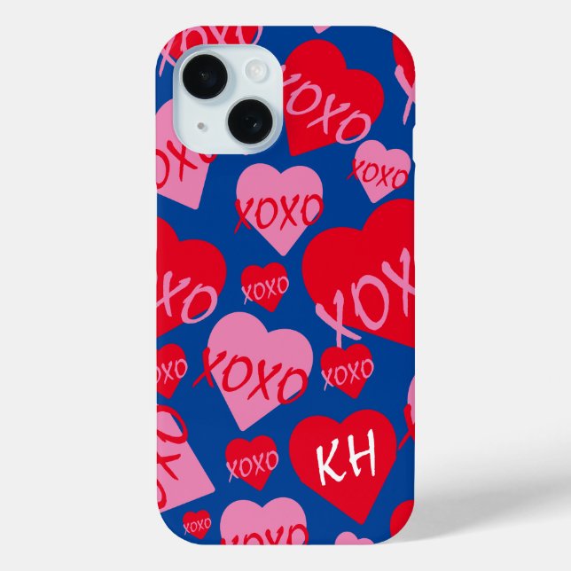 Valentine XOXO Heart Pink Red Pattern Blue Name Case-Mate iPhone Case (Back)
