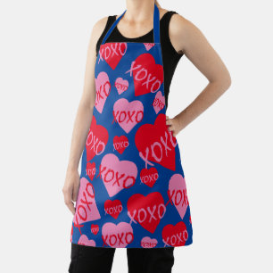 Valentine XOXO Heart Pink Red Pattern Modern Blue Apron