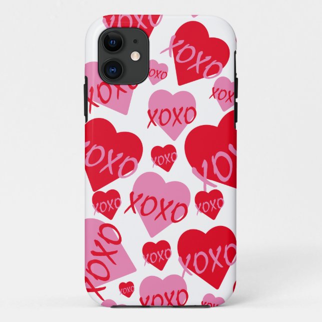 Valentine XOXO Heart Pink Red Pattern Modern White Case-Mate iPhone Case (Back)