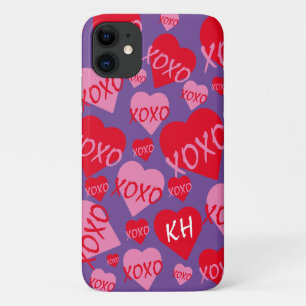 Valentine XOXO Heart Pink Red Pattern Purple Name iPhone 11 Case