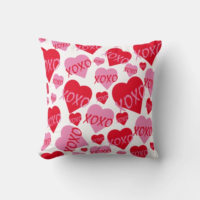Valentine XOXO Heart Pink Red Pattern White Cushion (Front)