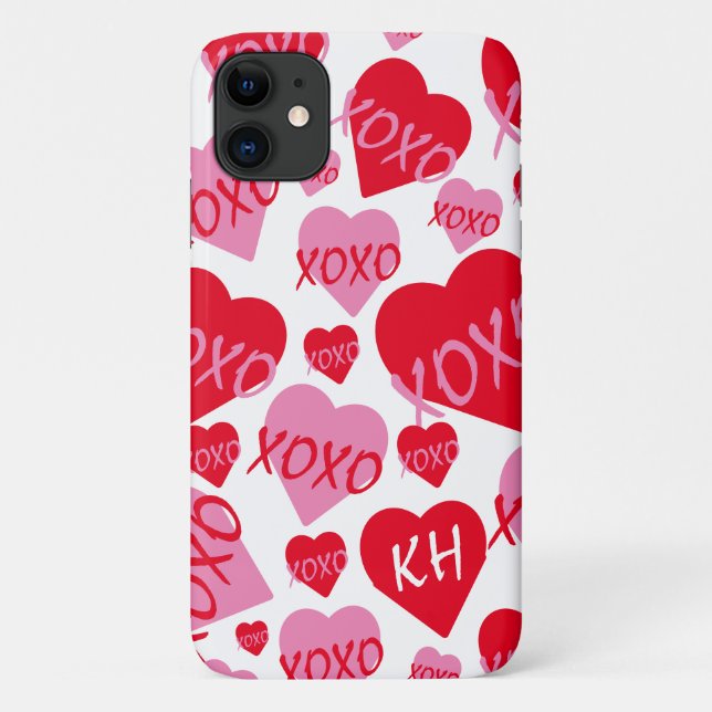 Valentine XOXO Heart Pink Red Pattern White Name Case-Mate iPhone Case (Back)