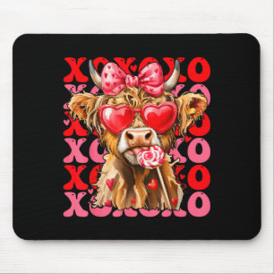 Valentine Xoxo Highland Cow Cute Coquette Bow West Mouse Mat