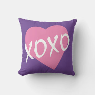 Valentine XOXO kisses hugs Pink Heart Purple Cushion