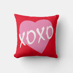 Valentine XOXO kisses hugs Pink Heart Red Cushion