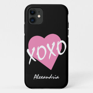 Valentine XOXO Pink Heart Black iPhone 11 Case