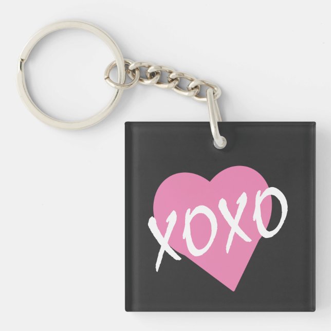 Valentine XOXO Pink Heart Key Ring (Front)