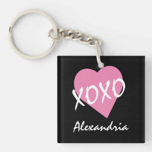 Valentine XOXO Pink Heart Named Black Key Ring
